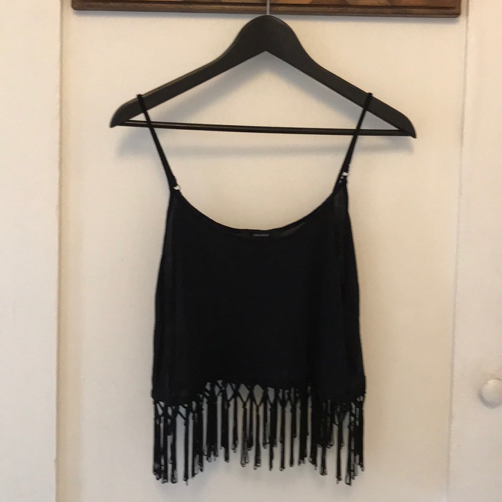 Black tank top with fringe